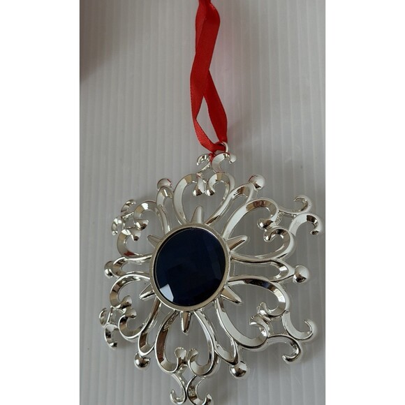 Lenox Bejeweled Snowflake Christmas Ornament Silverplate Sapphire orig. box Blue - Picture 4 of 7